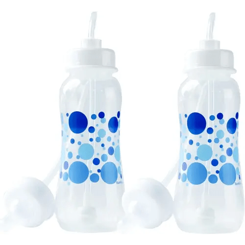 Hands-Free Baby Bottle - Anti-Colic Nursing System 9 oz Baby Bottle with Fast Flow Nipple/Teat 3m+ with Tube Straw Feeding System for Toddler (2 Bottles - Blue)