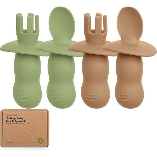 KeaBabies 4-Pack Silicone Baby Spoons and Forks Set - Baby Led Weaning Utensils 6-12 Months, Self Feeding Toddler Spoon & Fork for Training, Teething, Easy to Hold, BPA-Free Silicone (Desert)