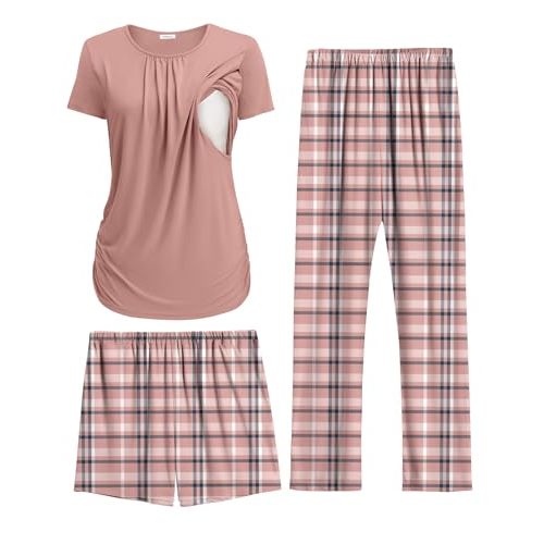 Ekouaer Maternity Nursing Pajamas Set 3 Piece Postpartum Lounge Breastfeeding Pjs Pregnancy Shorts & Pants S-XXL