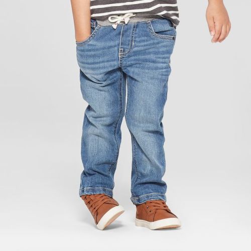Toddler Boys' Pull-On Straight Fit Jeans - Cat & Jack™ Medium Wash 12M: Denim, Elastic Waist, Drawstring