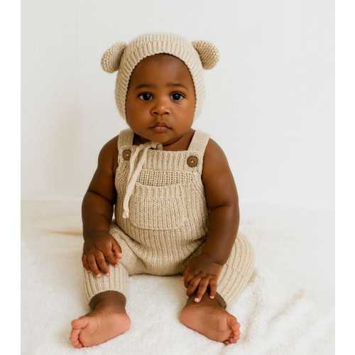 Cotton Knit Bear Bonnet | Newborn Baby Hat with Ears
