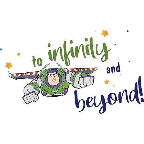 Vinyl Decal - Buzz Decoration for Bedroom Wall - to Infinity and Beyond Quote Design - 12" x 20" Adhesive Kids Nursery Space Ranger Sticker