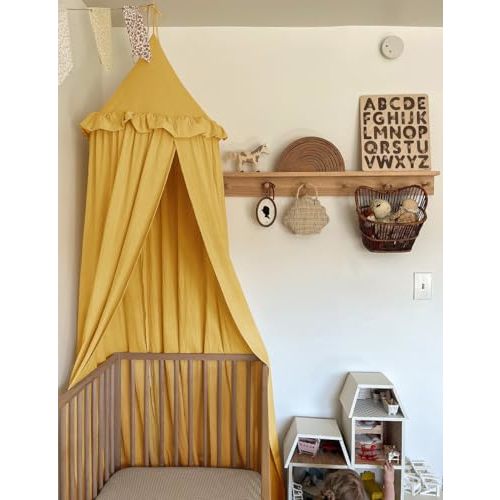 ZEAK Kids Bed Canopy with Ruffles Cotton Hanging Tent Frills Curtain Net for Baby Nursery Room Children Reading Nook Décor
