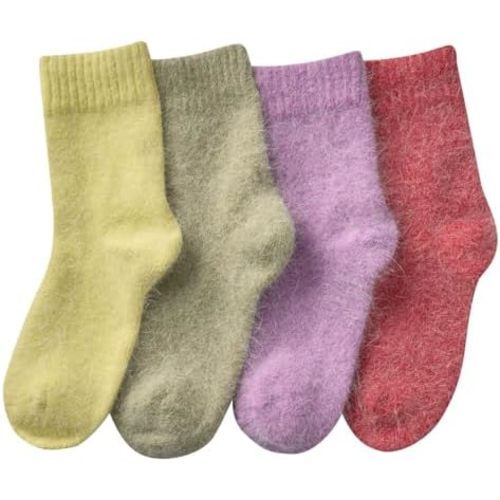 A.WAVE Angora Wool Socks for Women, 4 Pairs – 50% Angora, 40% Wool, Soft & Warm Winter Crew Socks