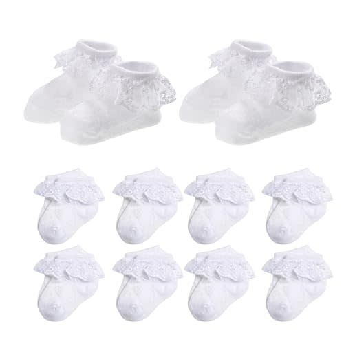 Baby Girl Lace Socks, Soft Cotton Ruffle Dress Socks for Newborns 0-3/3-6/6-12/12-24 Months, Ankle High