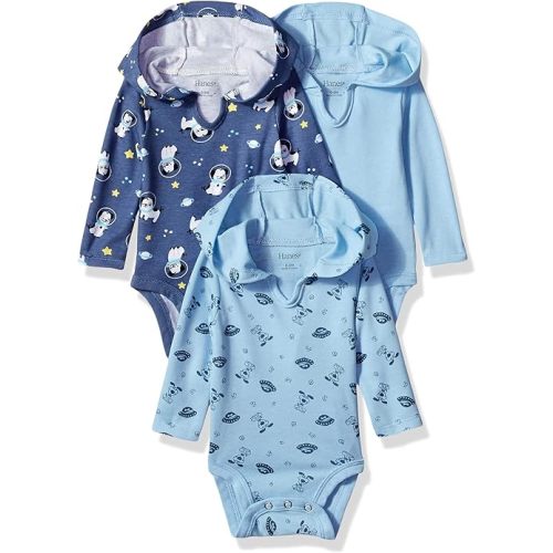 Hanes Baby Long Sleeve Bodysuit, Ultimate Bodysuit Hoodie Boys & Girls, 3-pack