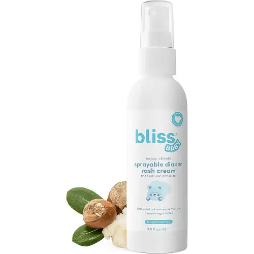 Bliss Baby Diaper Rash Cream Spray - Fragrance-Free, No Touch & Mess-Free, Treats, Soothes & Prevents Diaper Rash, Zinc Oxide, Dermatologist Tested, Vegan, Organic Aloe Vera, Shea Butter & Olive Oil