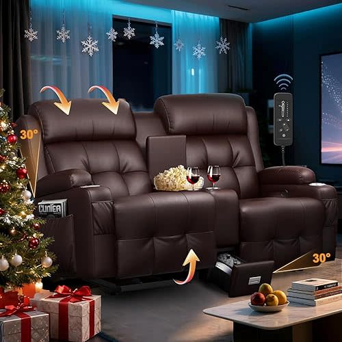 Loveseat Rocker Recliner Sofa, Home Theater Seating with Massage, RV Wall Hugger Reclining Couch with Console, USB Ports, Cup Holders & Drawer, Rocking Recliners for Baby Nursery, RV & Home Theater
