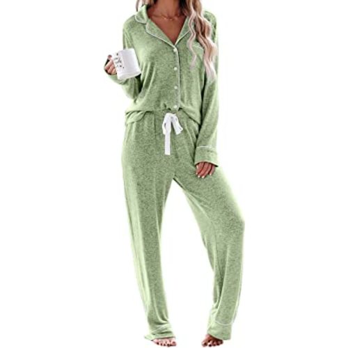 Aamikast Women's Pajama Sets Long Sleeve Button Down Sleepwear Nightwear Soft Pjs Lounge Sets