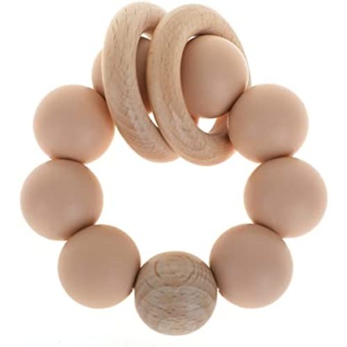 Silicone Baby Teether, Food Grade Silicone & Beech Baby Teething Toy, BPA Free (Apricot)