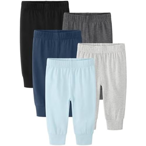 5-Pack Unisex Baby Pants 0-24M, Cotton Baby Boy Girl Pants Pull-On Leggings for Infant Boys & Girls, Multicolor