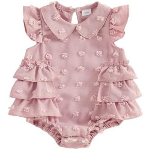 Newborn Outfits Baby Girl Clothes Summer Fly Sleeve Floral Embroidery Romper Ruffle Bodysuit Jumpsuit One Piece