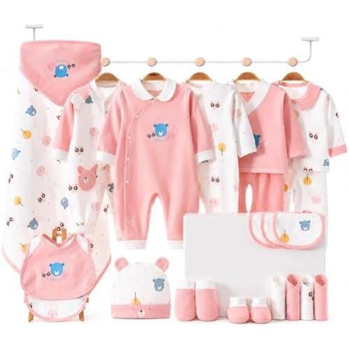 26-Piece Newborn Girl Clothes Set, 100% Cotton Baby Layette Essentials, Coming Home Outfit, 0-9 Months, Pink