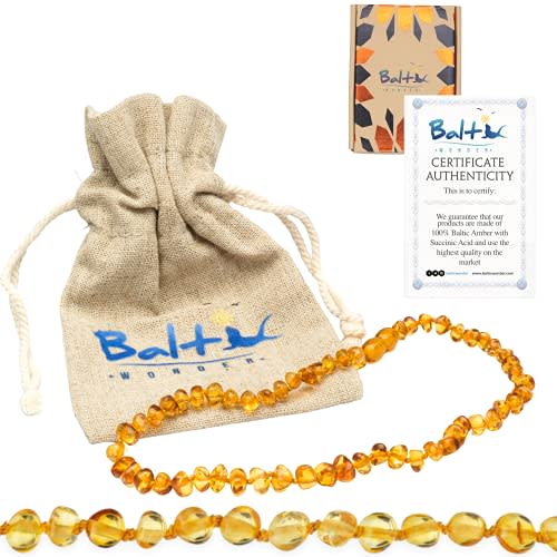 Baltic Wonder Baltic Amber Necklace (Baroque Honey) Unisex - 100% Certified Authentic Baltic.