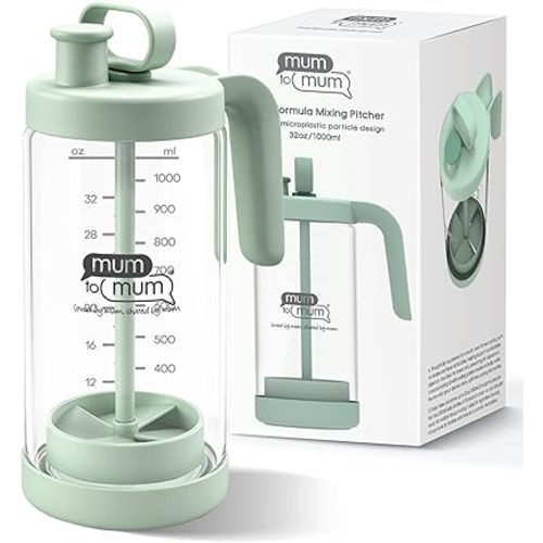 MUM TO MUM 32oz Glass Formula Mixing Pitcher, Microplastic-Free Design, Leak-Proof Breastmilk Storage with Silicone Seal, Dishwasher Safe & Thermal Shock Resistant (Light green)