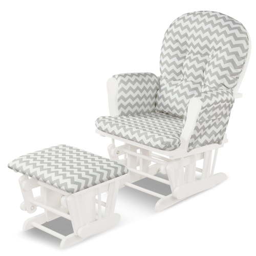 Costway Glider and Ottoman Cushion Set Wood Baby Nursery Rocking Chair Light Grey