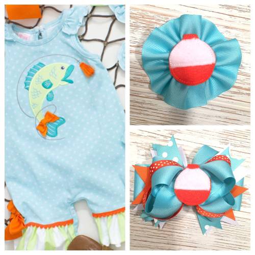 Made to match Ricrac & Ruffles Gone Fishing hair bow, Gone Fishing hairbow, Bobber hair bow, Bobber hair clip, Bobber hairbow, Fishing hair