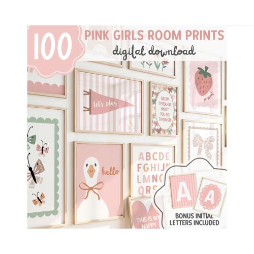 Pink Girls Room Prints: Nursery Gallery Wall Art (Digital Download, 100 Piece Set) Toddler Girl Wall Art, Pastel Nursery Prints