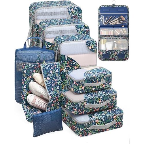 10 Set Packing Cubes for Travel, Gifts for Women Mom,Anti-Tearing Suitcase Organizer for Luggage with Shoe & Hanging Toiletry Bag,OlarHike Vacation Essentials & Accessories for Cruise Ship