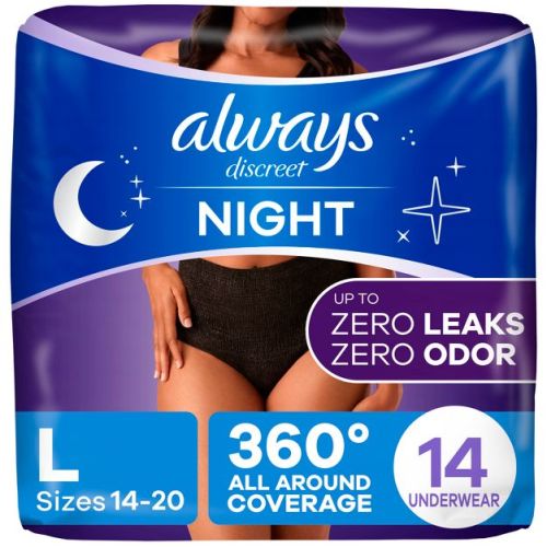 Always Discreet Night Black Women's Incontinence Underwear - Maximum - L - 14ct