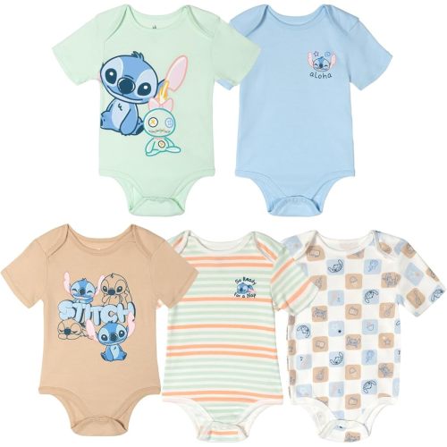Disney Baby 5-Pack Short Sleeve Bodysuits Newborn to Infant