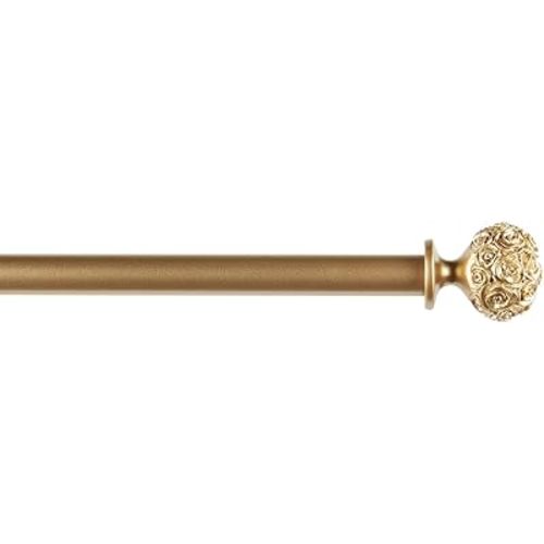 Exclusive Home Peony 1" Curtain Rod and Coordinating Finial Set, Gold, Adjustable 36"-72"