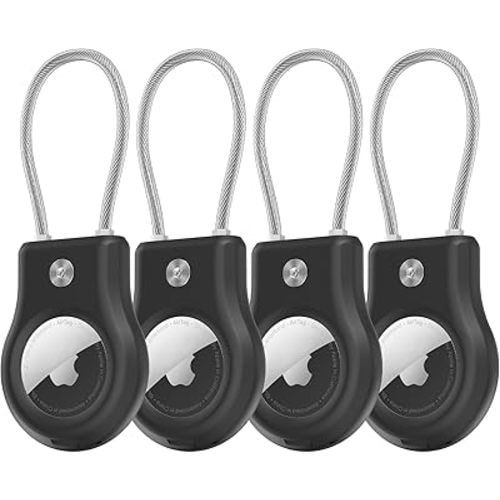 Air tag Holder,(4 Pack) Air tag Keychain with Secure Lock,Air Tags Case with Wire Cable for Apple Airtag,Anti-Lost Protective Case with Keyring for Luggage, Key, Pet, Bag, Black