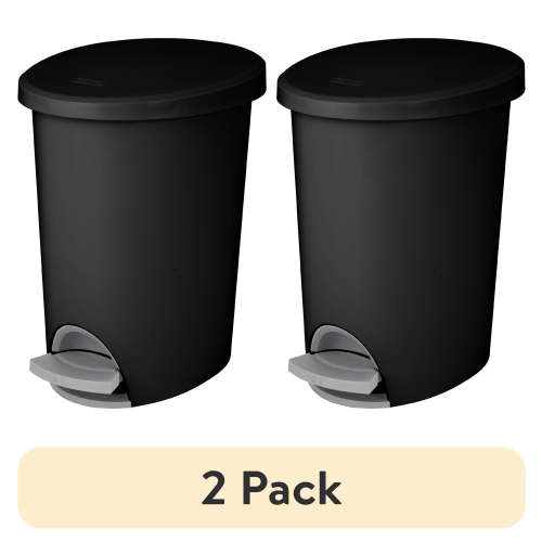 (2 pack) Sterilite Small Bathroom Trash Can, 2.6 Gallon Plastic Garbage Bucket Bin with Step Lid, Black