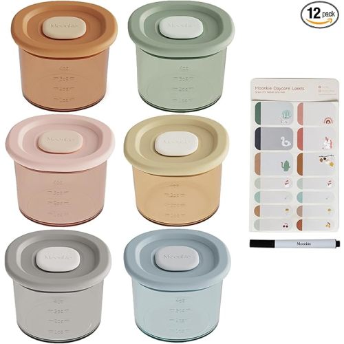 Moonkie Silicone Baby Food Containers,6 Pack, 4 oz Baby Food Storage Jars with Airtight Lids, Reusable Baby Food Jars, Freezer,Microwave and Dishwasher Safe, Perfect for Infant & Toddler