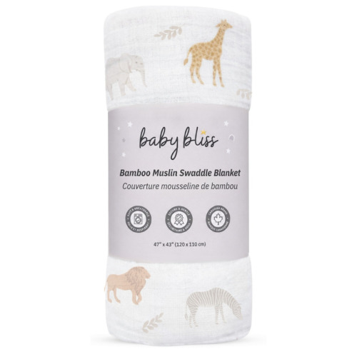 Buy Baby Bliss Bamboo Muslin Swaddle Blanket Safari Snuggles at Well.ca | Free Shipping $35+ in Canada