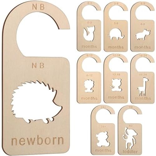 Baby Closet Dividers, 9 PCS Double Sided Baby Clothes Organizer from Newborn to Toddler Wooden Nursery Decor Dividers with Animal Carving Patterns for Boy Girls Shower Birthday Gift