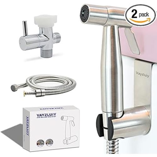 Handheld Toilet Bidet Sprayer for Toilet-Adjustable Water Pressure Control with Bidet Hose for Feminine Wash, Stainless Steel Brushed Nickel Cloth Diaper for Baby Wash (Stainless Steel, 2)