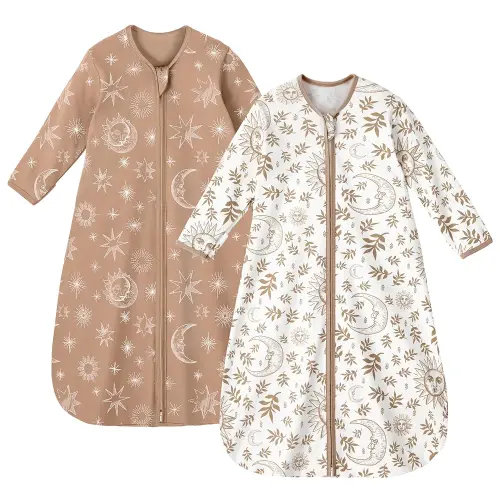 Baby Sleep Sack 0-6 Months 100% Cotton Long Sleeve Wearable Blanket Baby Sleep Bag with 2-Way Zipper 2 Pack 0.5 Tog Sleeping Sack for Newborn Infant