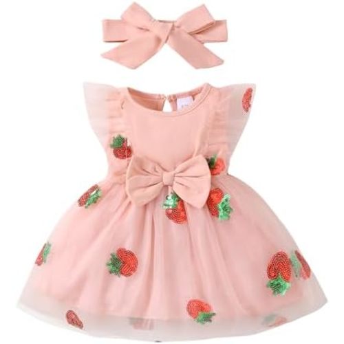 Renotemy Baby Girl Flower Dress Summer, Tutu Tulle Boho Princess Wedding Birthday Party Dresses for Infant Girls 0-18 Months