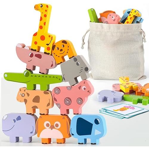 Montessori Toys for 2 3 4 Year Old Boys & Girls, Wooden Animal Stacking Blocks for Toddlers 1-3 – Building Blocks Game Stacking & Sorting Toys Ages 2-4 Toddler Birthday Gifts