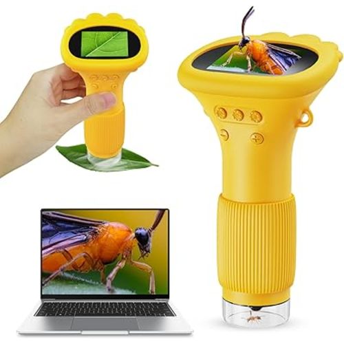 Microscope for Kids, Mini with 2'' Inch Screen - 200x Zoom Pocket Handheld Camera, Christmas Birthday Gifts for Age 3 4 5 6 7 8 9 10 11 12 Girls Boys