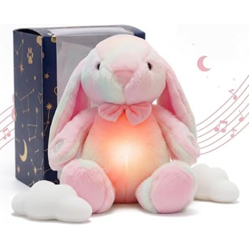 Breathing Bunny Stuffed Animal, 17-Inch Light-Up Rainbow Bunny Plush