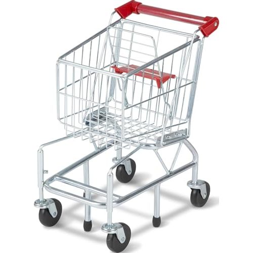 Melissa & Doug Toy Shopping Cart, Grocery Store Pretend Play Toys with Sturdy Metal Frame & Working Wheels, Toddler Shopping Cart, Preschool Learning Toys for Girls & Boys 3+