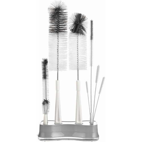 8 Pack Gray Bottle Brush Cleaning Set with Stand, Long Handle Bottle Cleaner with Holder for Narrow Neck Beer Wine Brewing Bottles, Baby Bottles, Tumblers, Drinking Glasses, Straws