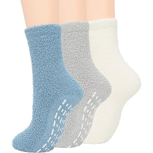 Zando Warm Fuzzy Socks with Grips Grippy Hospital Socks-Gripper Slipper No Slip Anti Slip for Home, Hospital, Yoga