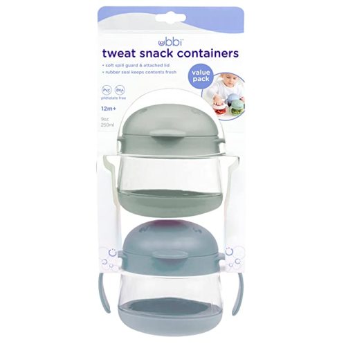 Ubbi Tweat No Spill Snack Container for Kids, BPA-Free, Toddler Snack Container, Sage & Blue - Sage & Cloudy Blue, 2 Pack