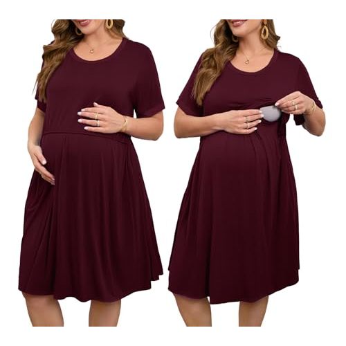 JollieLovin Women's Plus Size Maternity Dress Labor and Delivery Gown Summer Nursing Nightgowns Sleepwear(L-5XL)