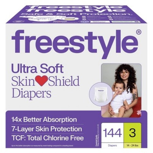 Freestyle Hyper Absorbent Ultra Soft TCF Baby Disposable Diapers - Size 3 - 144ct