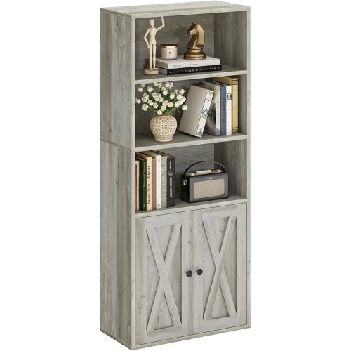 IRONCK Industrial Bookshelves and Bookcases with Doors 11.8 in Depth Floor Standing 5 Shelf Display Storage Shelves Bookcase Home Decor Furniture for Home, Office, Living Room, Bedroom