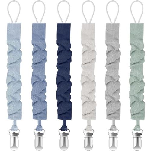 Pacifier Clips for Baby Boys and Girls, Pacifier Holders for Teething Relief and Baby Essentials, Safe for Newborns (6 Pack)