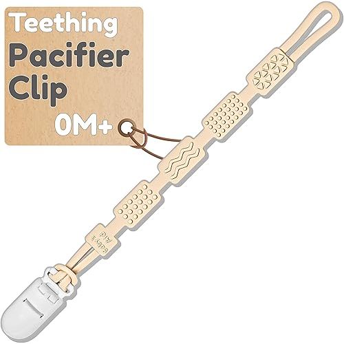Silicone Pacifier Clip for Babies - 4 Teething Textures, 100% Food-Grade One-Piece Design, Flexible & Easy to Maintain Teether Clips for Girls & Boys, Pacifier Holder for Infants - Baby’s Aid
