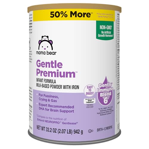 Amazon Brand - Mama Bear Gentle Premium Baby Formula Powder, DHA for Brain Support, Immune Blend 6, 2'FL HMO, For Fusiness, Crying & Gas, 33.2 Ounce (Pack of 1)