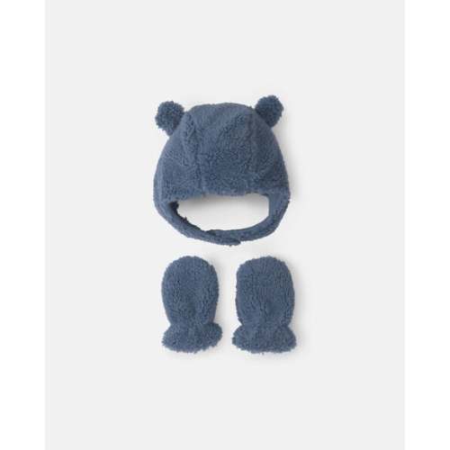 Baby Bear Teddy Fleece Hat & Mitten Set - Blue | Carter's