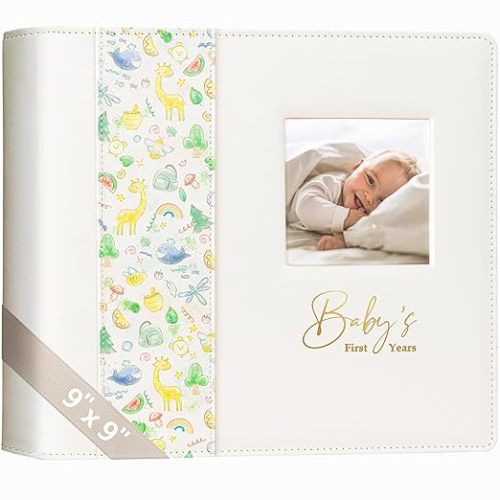 Keepsake Baby Memory Book Girl Boy – Timeless Leather-Bound Baby Milestone Book – Baby Book Keepsake Record First 5 Years - Gender Neutral Baby Scrapbook Album Baby Album Journal Registry Search Gift