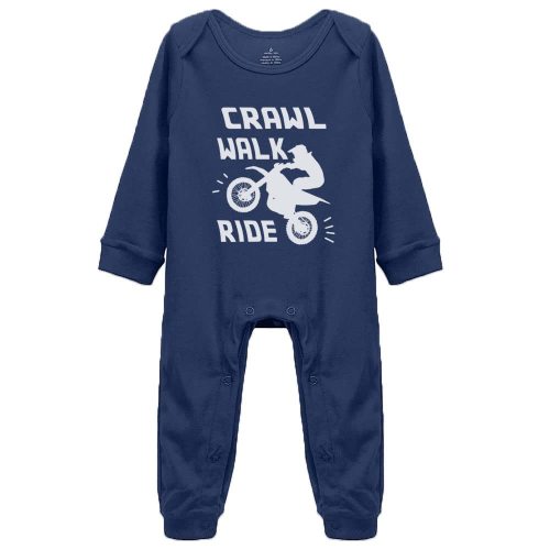 Crawl Walk Ride Dirtbike Baby Footie Romper Unisex Bodysuit Jumpsuit Outfits